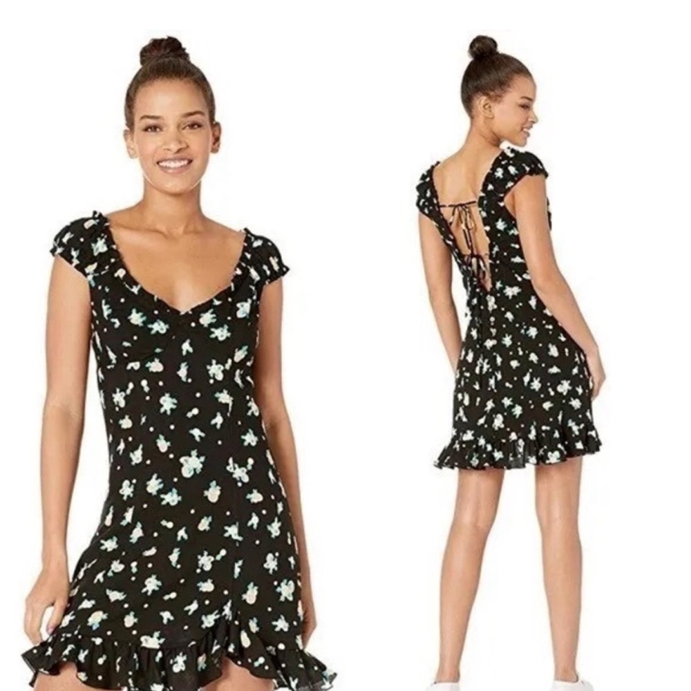 Free People Black Lemon Floral Print Mini Dress